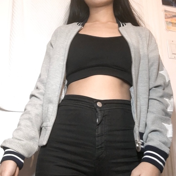 Navy Stripes Star Grey Zip Up Hoodie Sweater - Picture 2 of 7